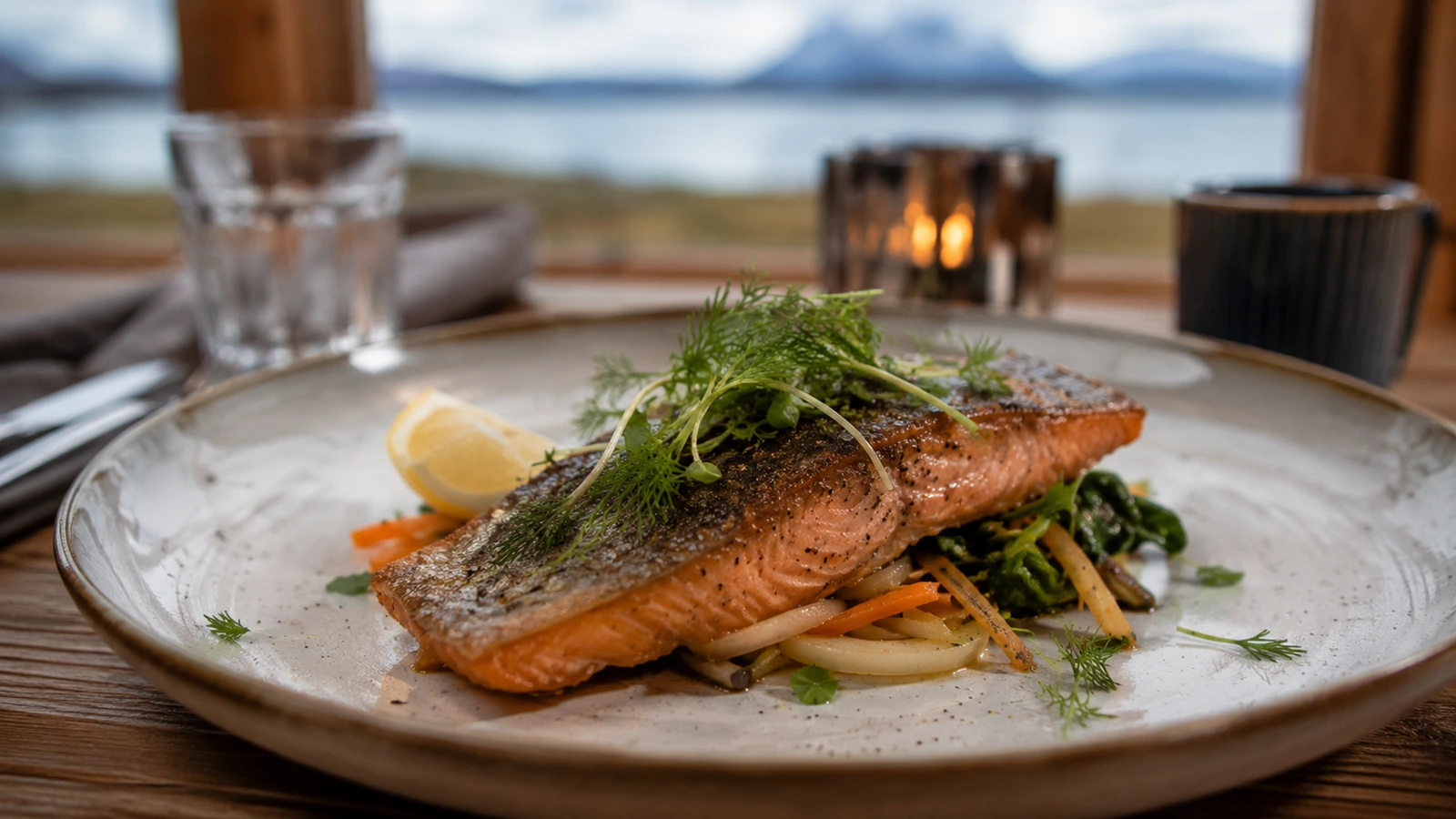 Arctic char served in Swedish Lapland near Lake Torneträsk
