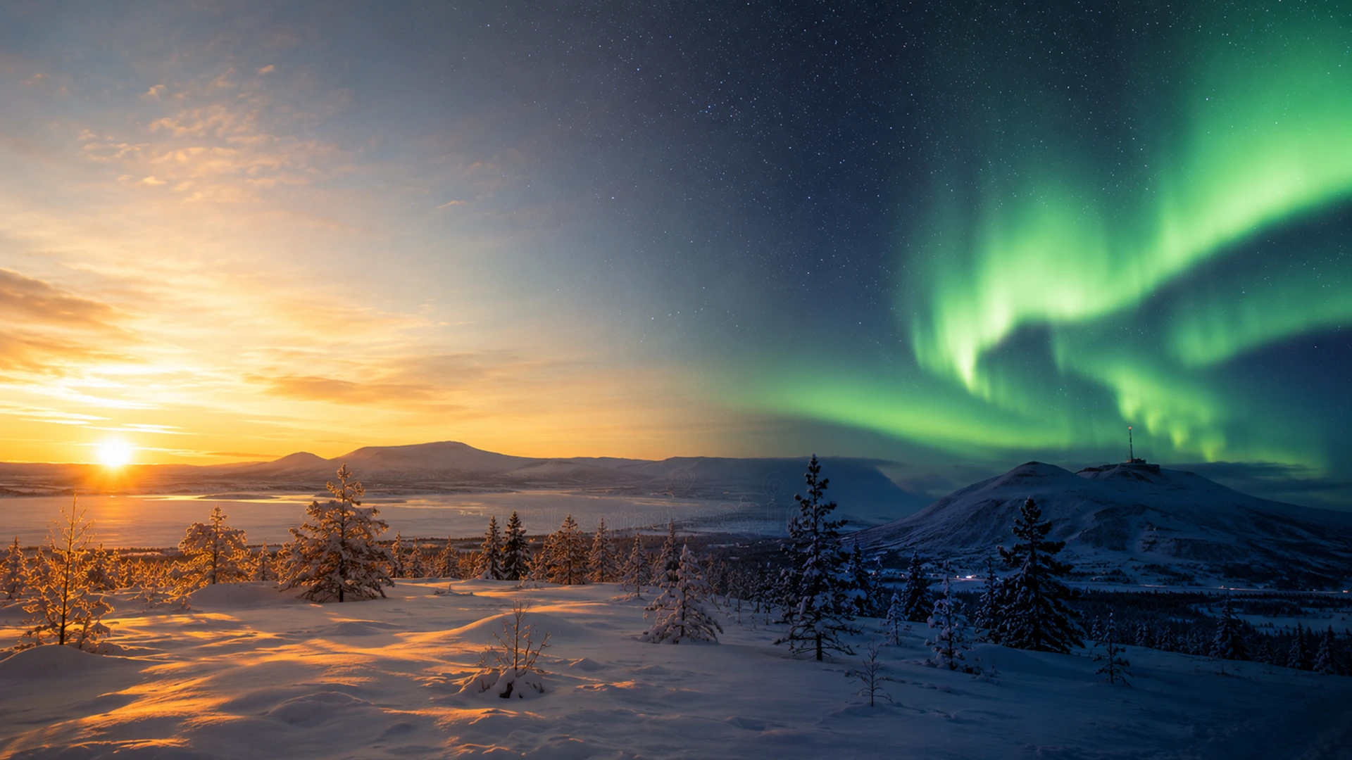 Winter landscape near Kiruna during February with snow, Arctic light and Northern Lights opportunities