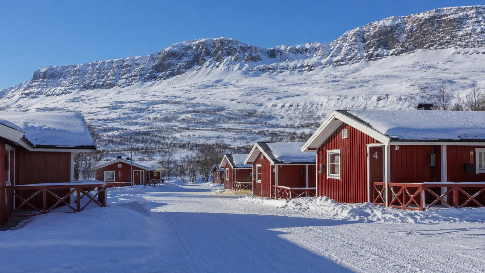 Winter cabins in Björkliden near Abisko in Swedish Lapland