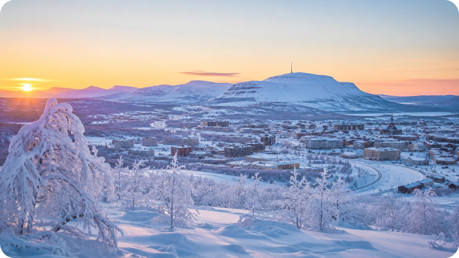 Kiruna winter landscape in Swedish Lapland
