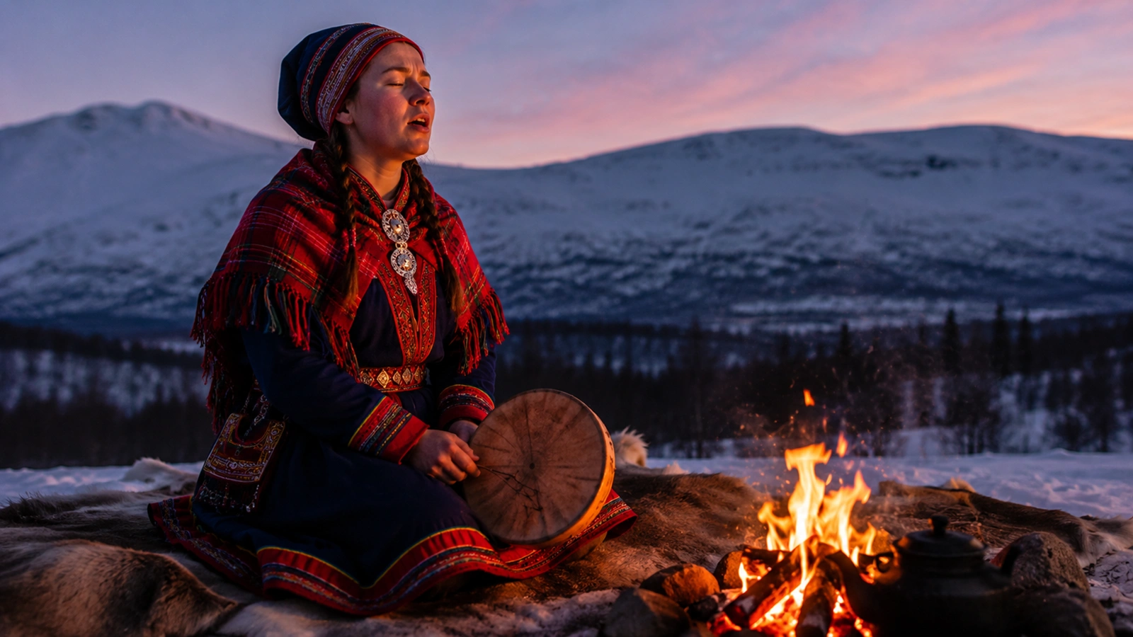 Traditional Sámi joik performance in Swedish Lapland
