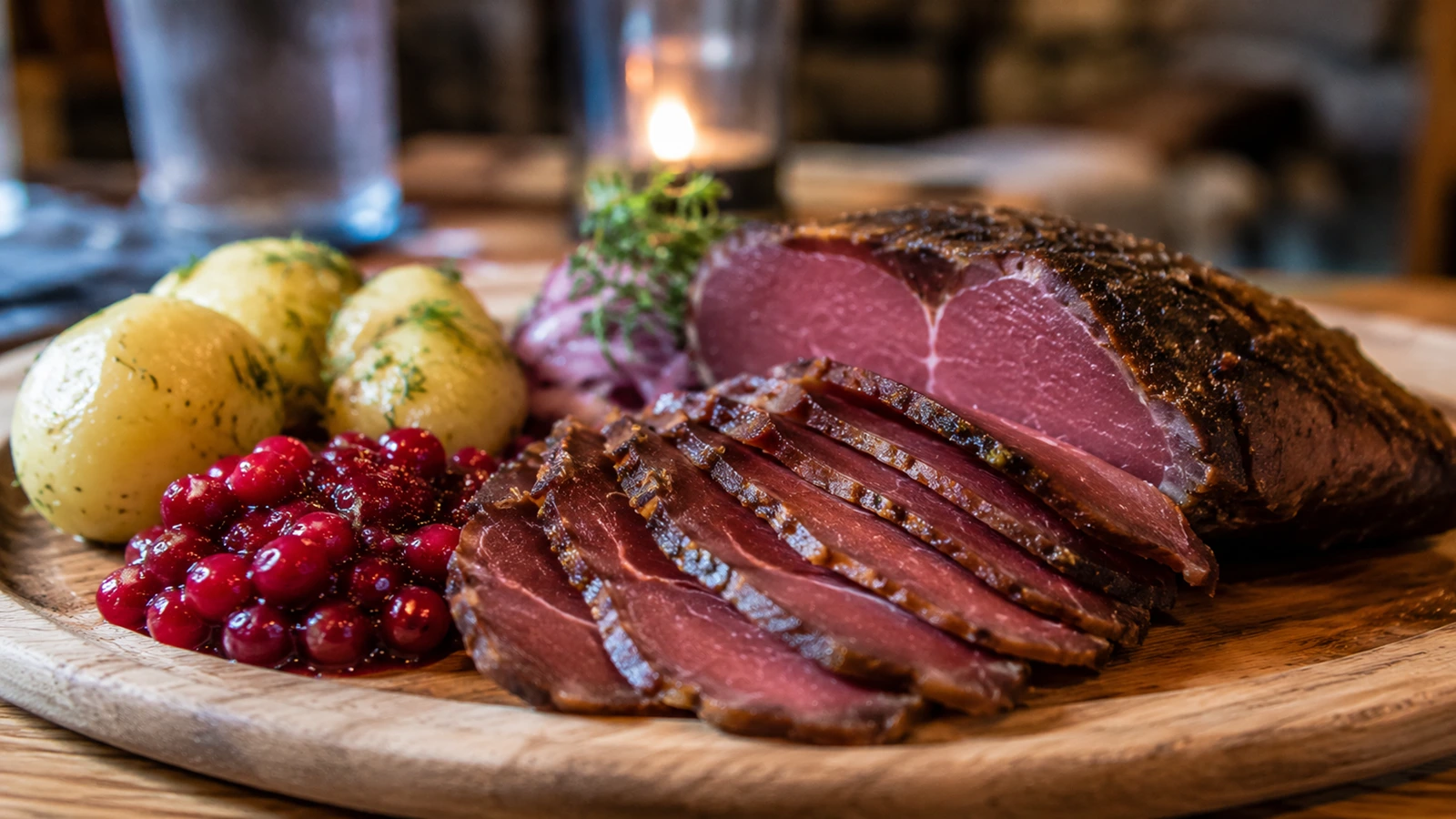 Traditional Sami suovas made from lightly smoked reindeer meat in Kiruna