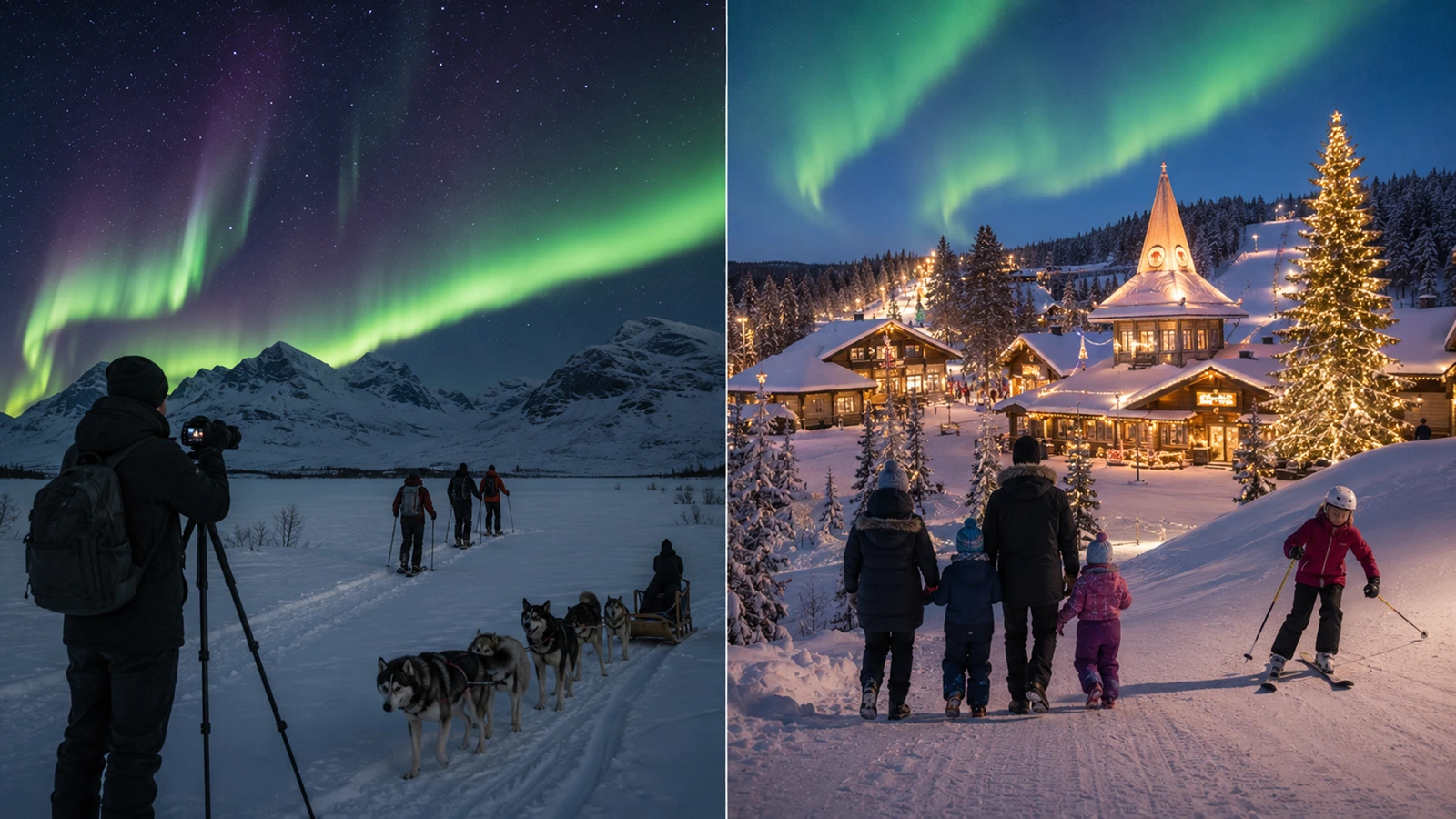 Comparison between wilderness activities in Swedish Lapland and family-friendly winter experiences in Finnish Lapland.