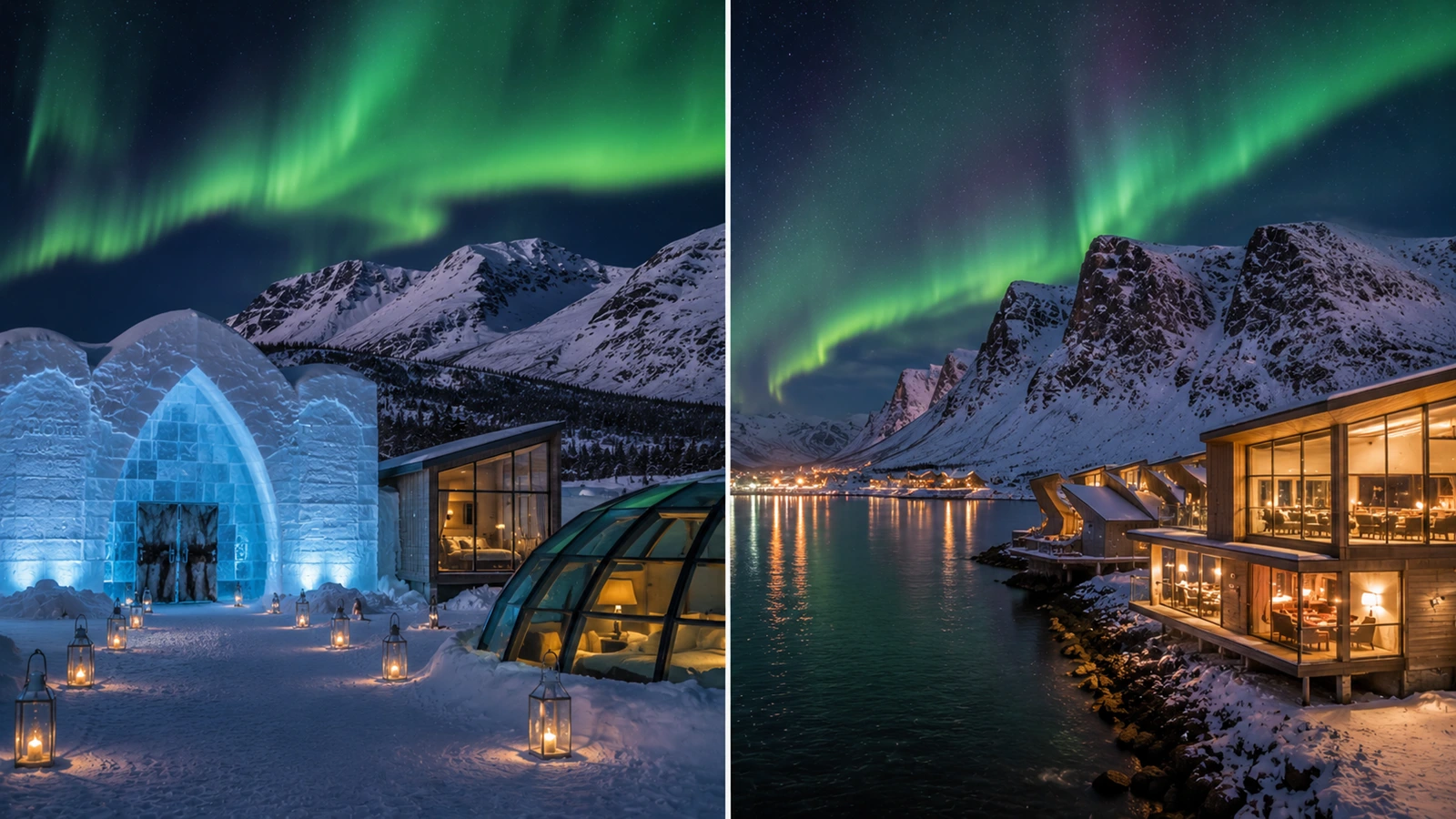 Comparison between Swedish Lapland accommodation including ICEHOTEL and Norwegian Lapland accommodation including fjord hotels and snow hotels.