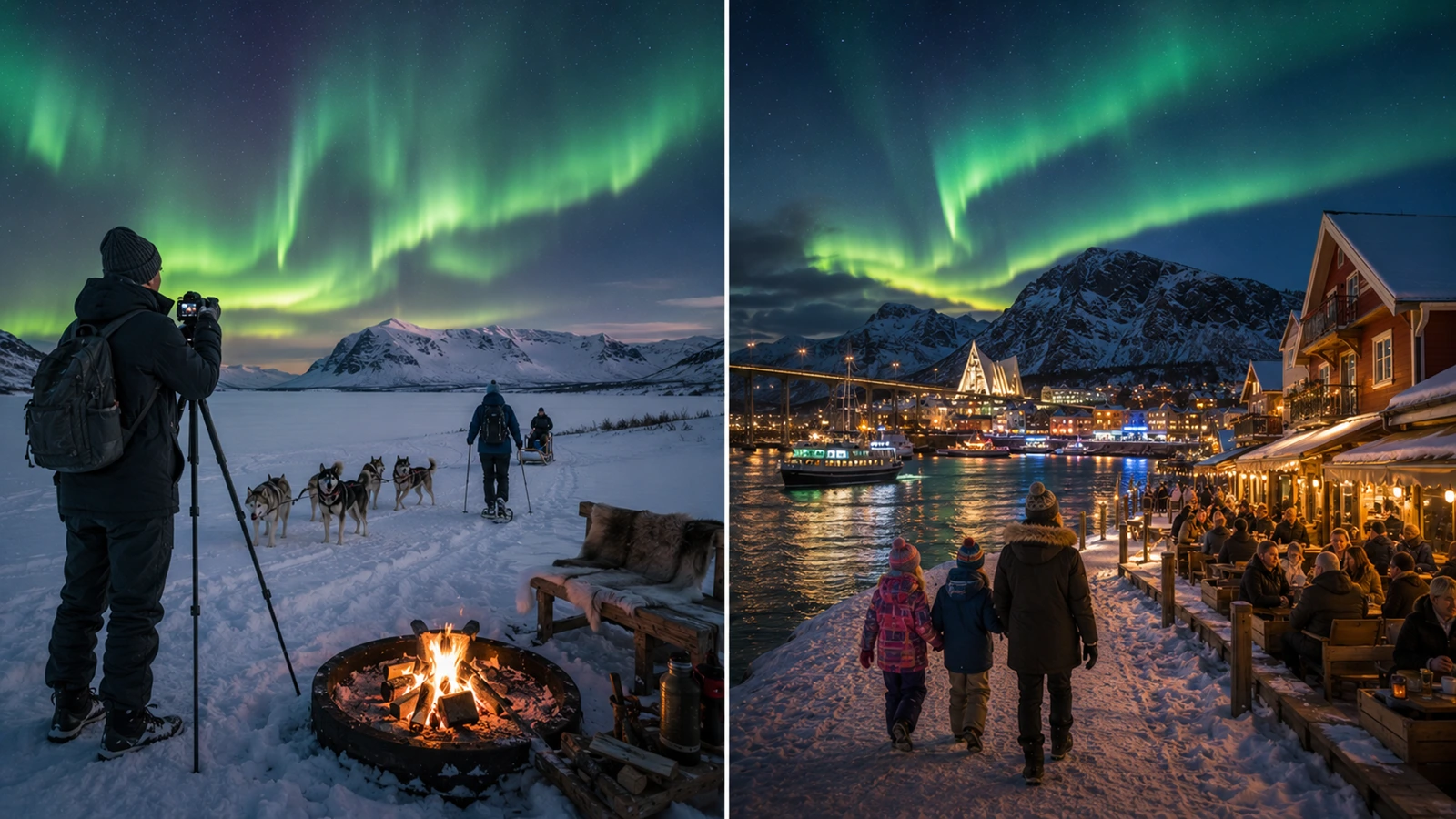 Comparison between Swedish Lapland wilderness activities and Norwegian Lapland fjord and city experiences.