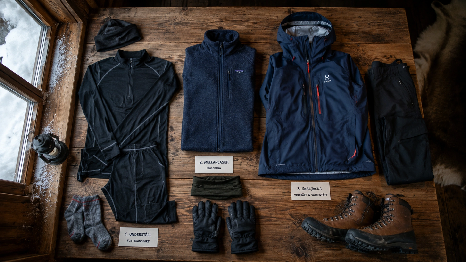 Diagram showing 3-layer winter clothing system for Arctic conditions